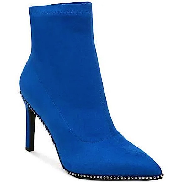 Bar III Shoes - Bar lll Blue Suede Melanay Pointy Heeled Beaded Bootie Sz 8